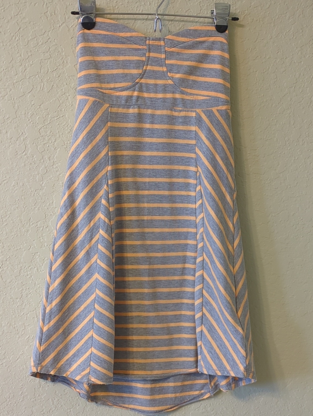 Roxy Strapless Dress in Gray and Peach Stripe